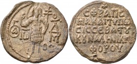 Byzantine Seals. Seal (Lead, 36 mm, 23.93 g, 12 h), Nikephoros Komnenos, brother of Alexios I Komnenos (1081-1118) and sebastos. OAΓIOC Iω - OΔMPOC (i...