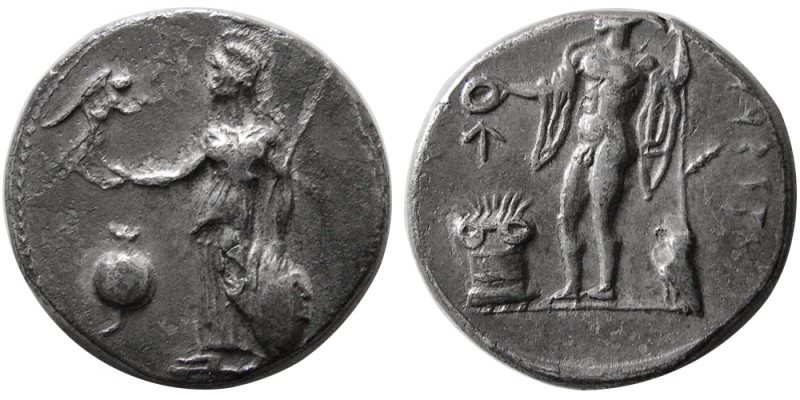 PAMPHYLIA, Side. Circa 370-360 BC. AR Stater (10.47 gm; 21 mm). Athena standing ...