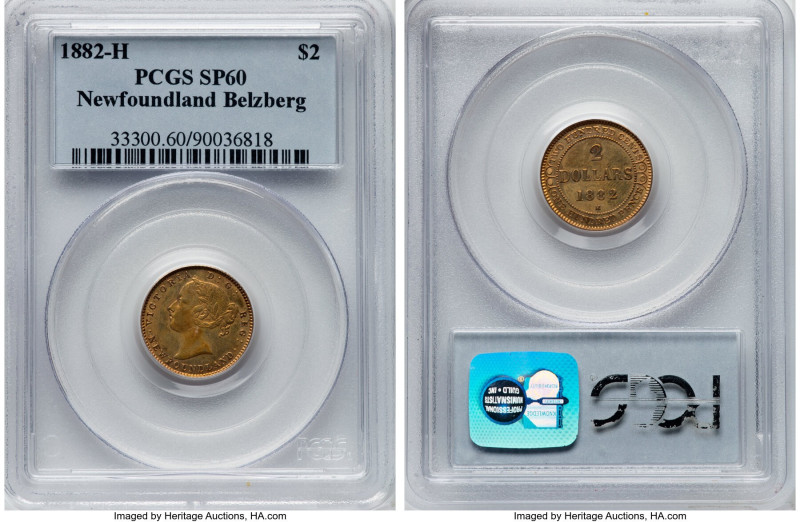 Newfoundland. Victoria gold Specimen 2 Dollars 1882-H SP60 PCGS, Heaton mint, KM...