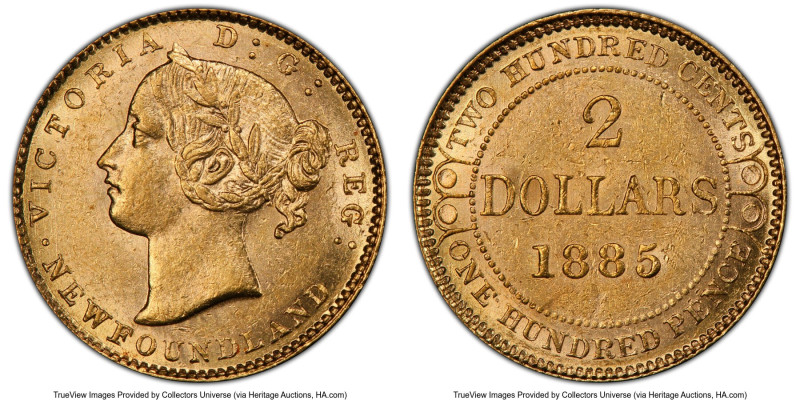 Newfoundland. Victoria gold 2 Dollars 1885 MS61 PCGS, London mint, KM5, Fr-1. Mi...