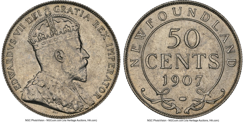 Newfoundland. Edward VII 50 Cents 1907 MS62 NGC, London mint, KM11. Key date of ...