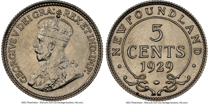 Newfoundland. George V 5 Cents 1929 MS64 NGC, Ottawa mint, KM13. A scintillating...