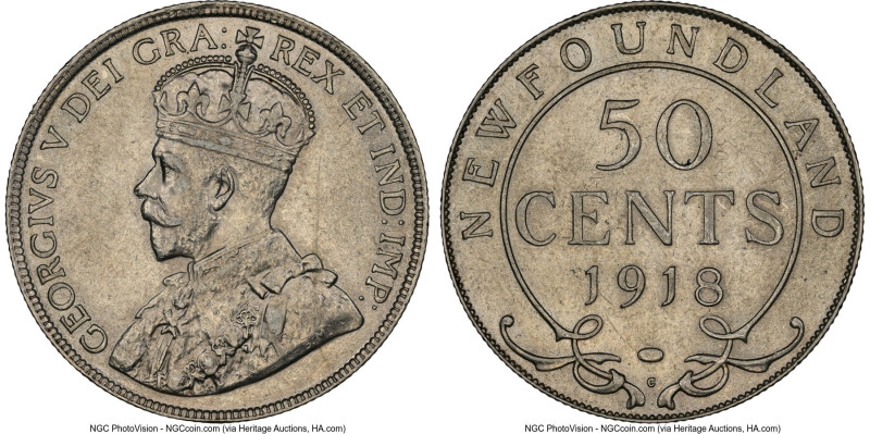 Newfoundland. George V 50 Cents 1918-C AU58 NGC, Ottawa mint, KM12. Penultimate ...