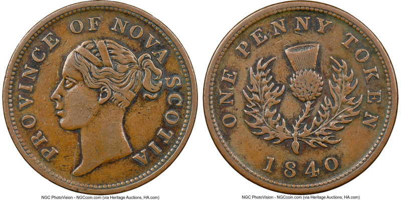 Nova Scotia. Victoria "Thistle" Penny Token 1840 XF45 Brown NGC, NS-2C1. HID0980...