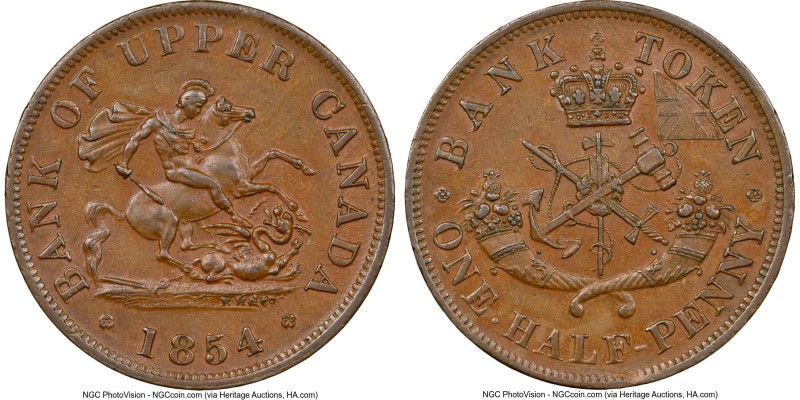 Province of Canada. Bank of Upper Canada "St. George" 1/2 Penny Token 1854 AU58 ...