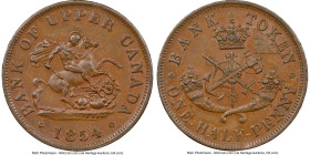 Province of Canada. Bank of Upper Canada "St. George" 1/2 Penny Token 1854 AU58 Brown NGC, PC-5C1. Plain 4 variety. HID09801242017 © 2022 Heritage Auc...