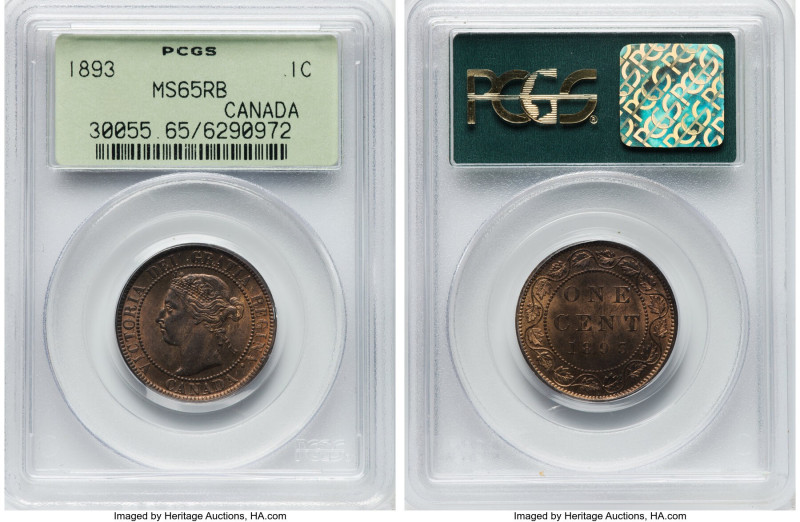 Victoria Cent 1893-H MS65 Red and Brown PCGS, Heaton mint, KM7. Presently "top-p...