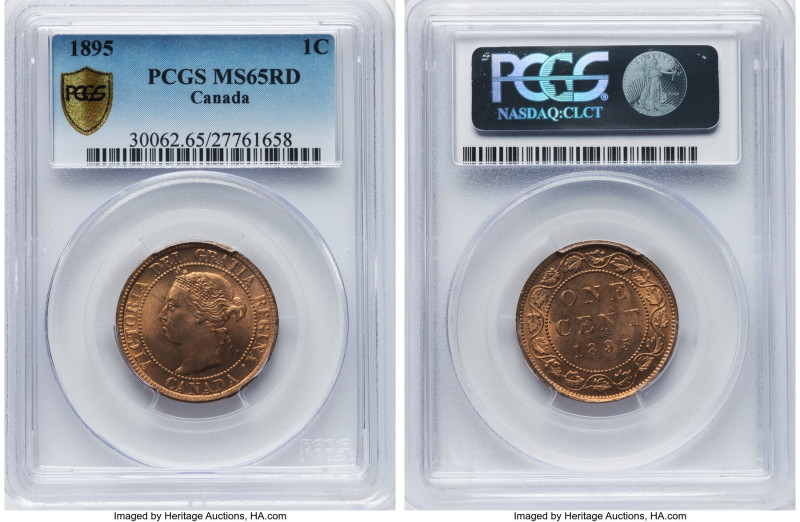 Victoria Cent 1895 MS65 Red PCGS, London mint, KM7. A highly attractive fully re...