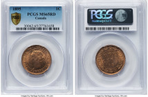 Victoria Cent 1895 MS65 Red PCGS, London mint, KM7. A highly attractive fully red Gem, brimming with mint fresh luster. Several intriguing die cracks ...