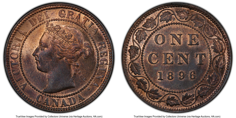 Victoria Cent 1896 MS65 Red and Brown PCGS, London mint, KM7. An enormously plea...