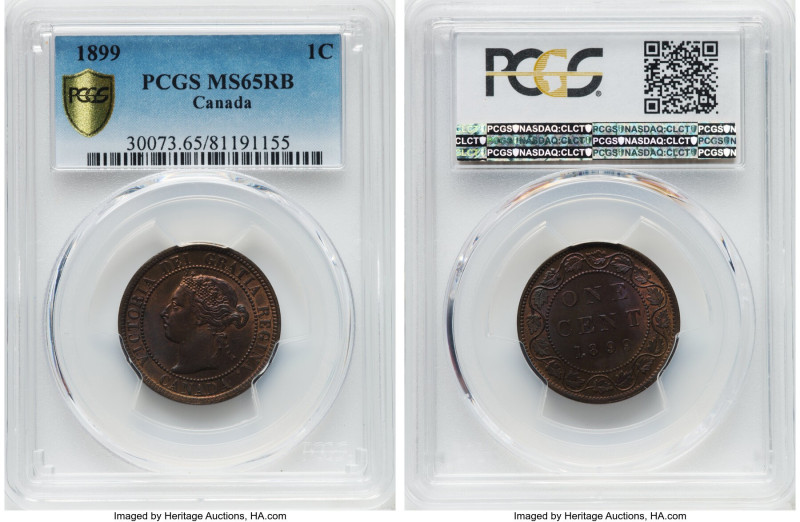Victoria Cent 1899 MS65 Red and Brown PCGS, London mint, KM7. A wonderfully grat...