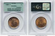 Victoria Cent 1900-H MS65 Red PCGS, Heaton mint, KM7. A thoroughly pleasing example with apricot tone and spirited luster cascading across the fields....