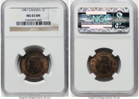 Victoria Cent 1901 MS65 Brown NGC, London mint, KM7. Last year for the type. A good-looking representative with flashes of luster in the lighter patin...
