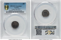 Victoria "Large Date RP3" 5 Cents 1858 Genuine (Cleaning) PCGS, London mint, KM2. The "RP3" notation refers to a doubled "8" in the date, of which thi...