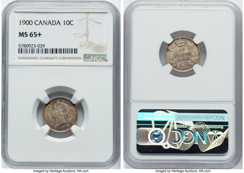 Victoria 10 Cents 1900 MS65+ NGC, London mint, KM3. A beautiful, sharp Gem carry...