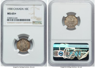 Victoria 10 Cents 1900 MS65+ NGC, London mint, KM3. A beautiful, sharp Gem carrying ample luster and taupe patination, punctuated with ice-blue and au...
