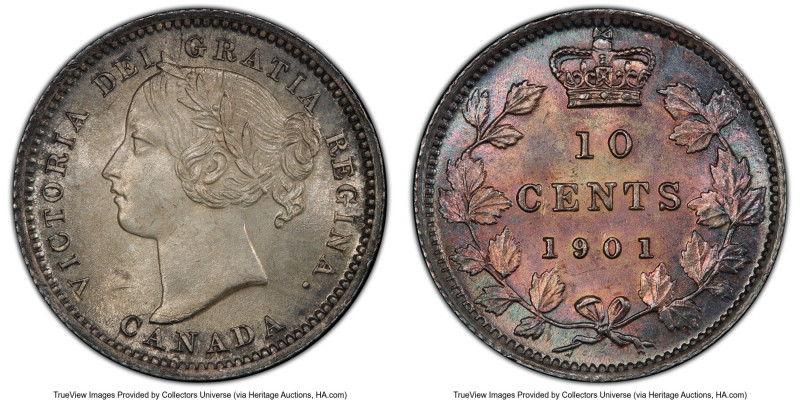 Victoria 10 Cents 1901 MS66 PCGS, London mint, KM3. Just a fantastic state of pr...