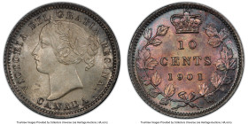 Victoria 10 Cents 1901 MS66 PCGS, London mint, KM3. Just a fantastic state of preservation for this final date of the type. Victoria's effigy is rende...