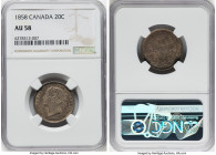 Victoria "Re-engraved 5" 20 Cents 1858 AU58 NGC, London mint, KM4. Re-engraved 5 variety. A solid near-Uncirculated representative for this popular on...
