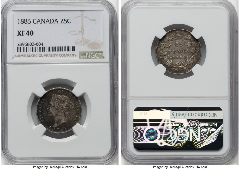 Victoria 25 Cents 1886 XF40 NGC, London mint, KM5. HID09801242017 © 2022 Heritag...