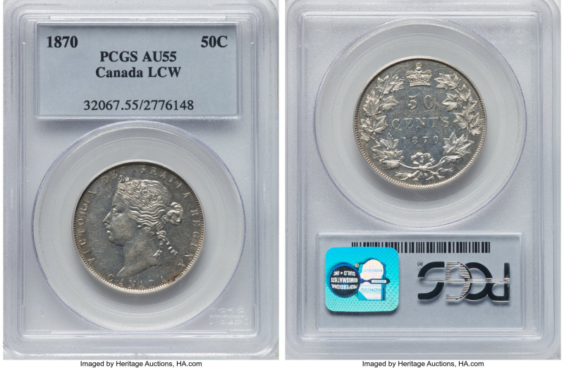 Victoria "LCW" 50 Cents 1870 AU55 PCGS, London mint, KM6. LCW on truncation. Con...
