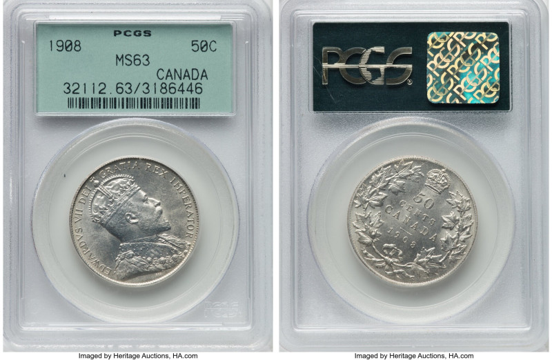 Edward VII 50 Cents 1908 MS63 PCGS, Ottawa mint, KM12. From a lower mintage date...