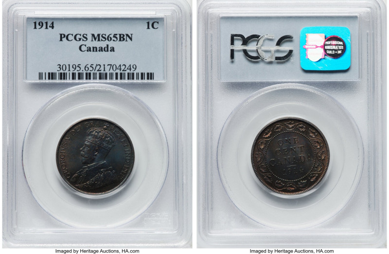 George V Cent 1914 MS65 Brown PCGS, Ottawa mint, KM21. A handsome example with r...