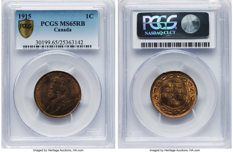 George V Cent 1915 MS65 Red and Brown PCGS, Ottawa mint, KM21. Flaming sunset or...