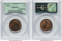 George V Cent 1918 MS65 Red and Brown PCGS, Ottawa mint, KM21. Attractively defined with much original red still visible in the crevices, sitting at t...