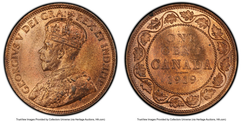 George V Cent 1919 MS65 Red and Brown PCGS, Ottawa mint, KM21. Draped in a beaut...