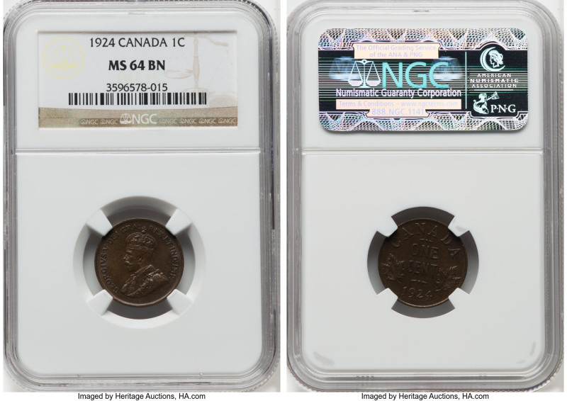 George V Cent 1924 MS64 Brown NGC, Ottawa mint, KM28. A wonderful, evenly rich c...