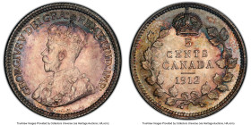 George V 5 Cents 1912 MS64 PCGS, Ottawa mint, KM22. A pretty treasure with a splash of indigo toning over the faint pink surfaces. HID09801242017 © 20...