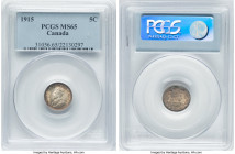George V 5 Cents 1915 MS65 PCGS, Ottawa mint, KM22. A precious Gem small denomination, faintly toned throughout and full of blazing mint luster. HID09...