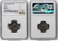 George V "Far 6" 5 Cents 1926 MS61 NGC, Ottawa mint, KM29. Far 6 variety. A variety quite seldom available on the marketplace and especially covetable...
