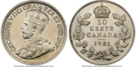 George V 10 Cents 1931 MS62 NGC, Royal Canadian mint, KM23a. Gently handled across the well-defined motifs with intriguing mottling in the expanses. H...