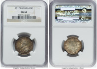 George V 25 Cents 1917 MS62 NGC, Ottawa mint, KM24. A satisfying Mint State example with rich mushroom brown fields that are amplified to higher visua...