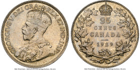 George V 25 Cents 1929 AU58 NGC, Ottawa mint, KM24a. Evincing handling commensurate with the grade, infused with a mottled sepia patina. HID0980124201...