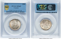 George V 25 Cents 1936 MS65 PCGS, Royal Canadian mint, KM24a. Last year of issue. A salt gray example with outstanding luster and attractive surfaces ...