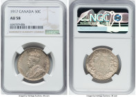 George V 50 Cents 1917 AU58 NGC, Ottawa mint, KM25. A near-Uncirculated example dressed in faint taupe patina and quite attractive luster. HID09801242...