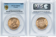 George V gold 10 Dollars 1913 MS64 PCGS, Ottawa mint, KM27. Blessed with cartwheeling sparkles of luster and hearty warm amber hue. HID09801242017 © 2...