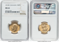 George V gold Sovereign 1919-C MS64 NGC, Ottawa mint, KM20, S-3997. Reported mintage 135,957 pieces. A boldly struck example with appreciable mint ori...