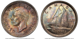 George VI 10 Cents 1938 MS66 PCGS, Royal Canadian mint, KM34. A freely cartwheeling luster greets the viewer of this attractively toned bold Gem. HID0...