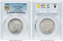 George VI "Narrow Date" 50 Cents 1945 MS64 PCGS, Royal Canadian mint, KM36. Narrow date variety. Featuring icy, near-Gem surfaces. HID09801242017 © 20...