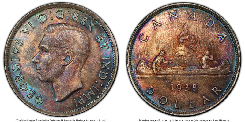 George VI "Doubled HP" Dollar 1938 MS65 PCGS, Royal Canadian mint, KM37. Doubled...