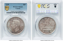 George VI Dollar 1949 MS65 PCGS, Royal Canadian mint, KM47. A bold Gem representative carrying a soft lace of taupe toning and valiant luster. HID0980...