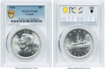 George VI Prooflike Dollar 1950 PL65 PCGS, Royal Canadian mint, KM46. A crisp and sparkling Gem, featuring fields booming with cartwheeling luster. HI...