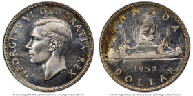 George VI "No Water Lines" Dollar 1952 MS65 PCGS, Royal Canadian mint, KM46. Without water lines. A brilliant, watery Gem Mint State example. HID09801...