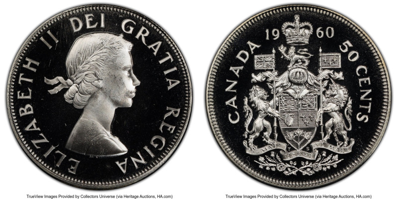 Elizabeth II Prooflike 50 Cents 1960 PL67 Deep Cameo PCGS, Royal Canadian mint, ...