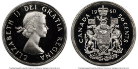 Elizabeth II Prooflike 50 Cents 1960 PL67 Deep Cameo PCGS, Royal Canadian mint, KM56. An outstanding, highly desirable example with magnificent Deep C...