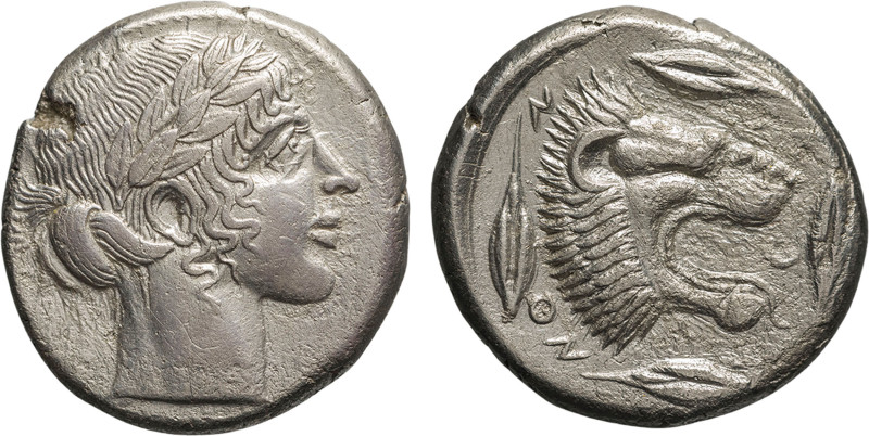 MONETE GRECHE. SICILIA. LEONTINI. TETRADRACMA (CIRCA 430 A.C.)


Argento, 16,...
